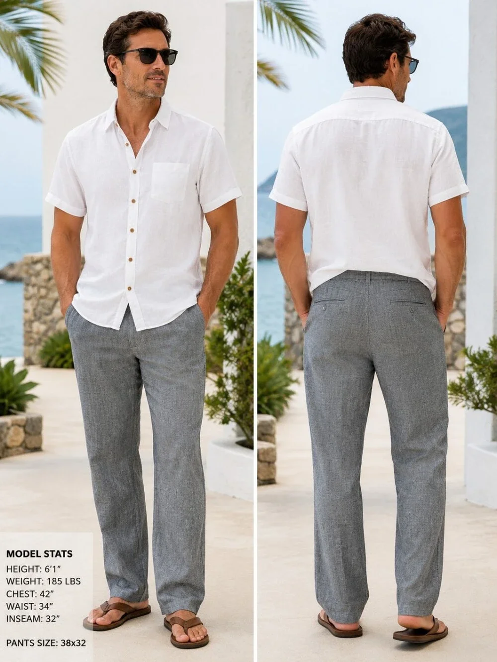 Calvin Klein Heather Gray Linen Blend Pants Mens Sz 38x32 Relaxed Resortwear